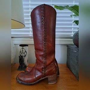 FRYE Vintage Black Label Braided Sabrina Campus Brown Western Boots 8